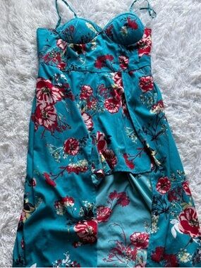 Teal Floral Bustier Maxi Dress